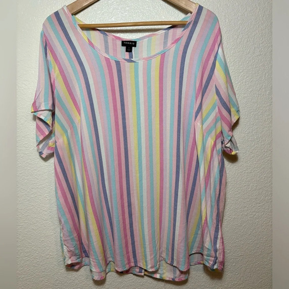 torrid Tops - Torrid Abbey Rayon Slub Top Size 1 | striped | colorful | pastel |